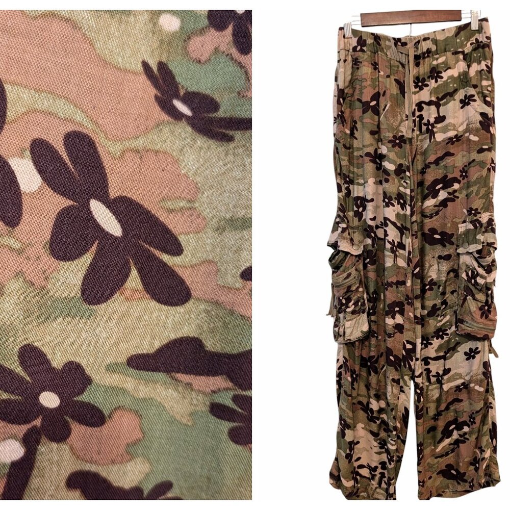 Urban Outfitters Womens Sz S Floral Camo Cargo Utility Drawstring Viscose Pants